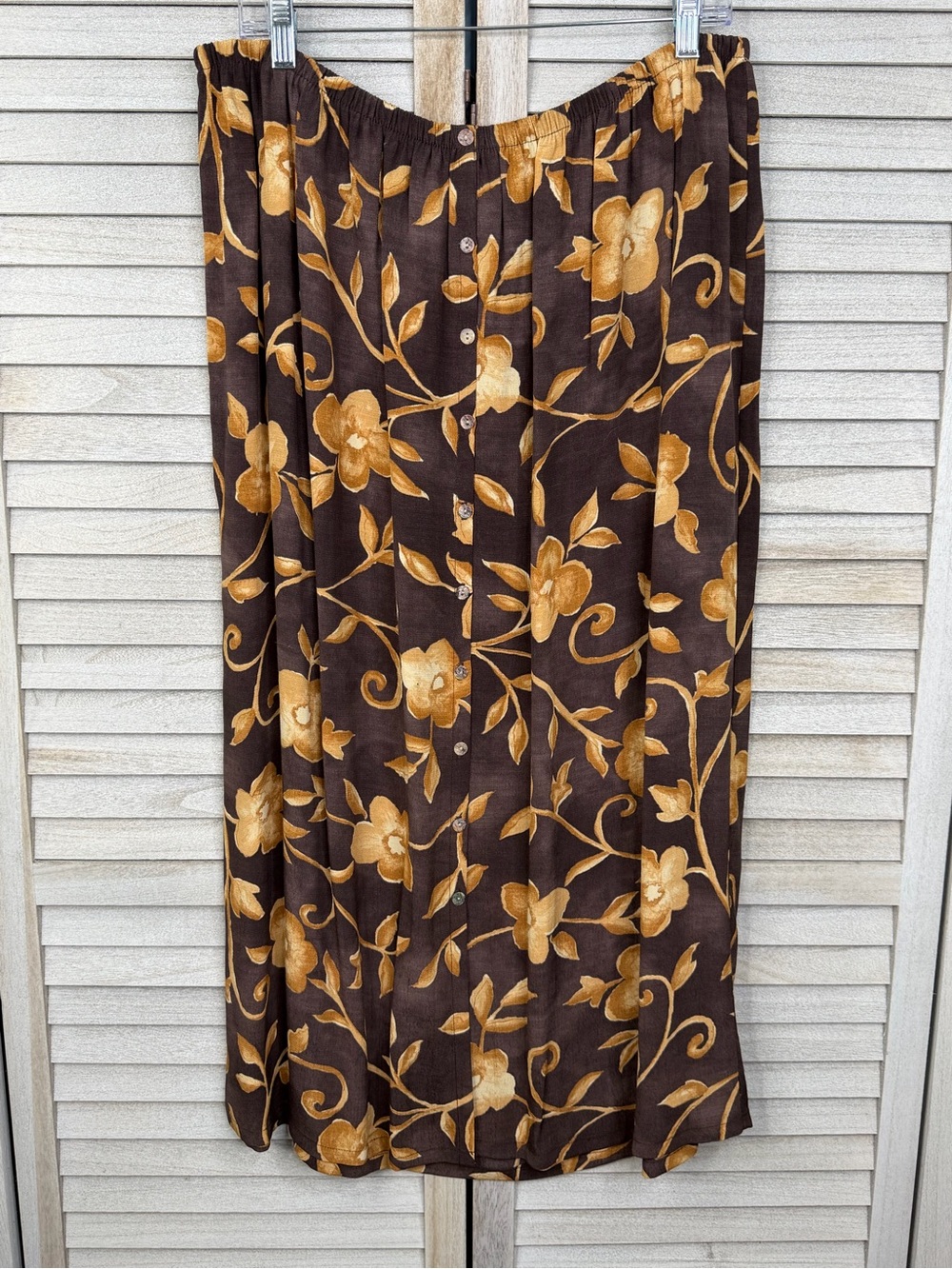 AGB (Byer California) Vintage 90's-Y2K Brown Floral Button Front Maxi Skirt-2X
